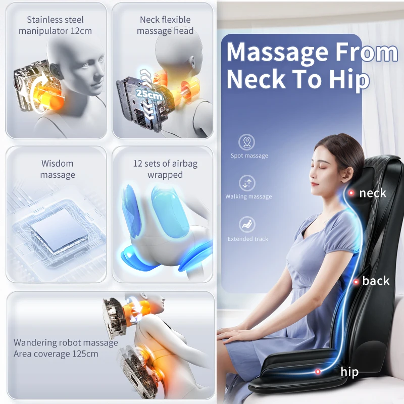 Electric Full Body Massage Cushion Seat Chair Air Compress Heat Shiatsu Tapping Deep Kneading Vibration Back Massager Relaxation 2
