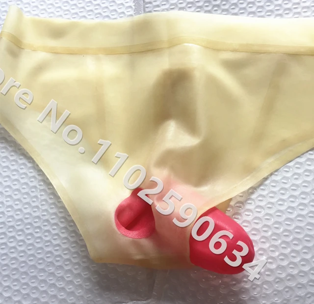 Handmade Men's Natural Latex Briefs Shorts Anal Condom Underwear