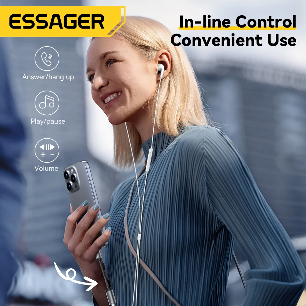 Essager Type C Audio Adapter Cable Headphone Type-C Female to iP Male OTG Adapter for iPhone16 15 14 Samsung Xiaomi iPad Macbook