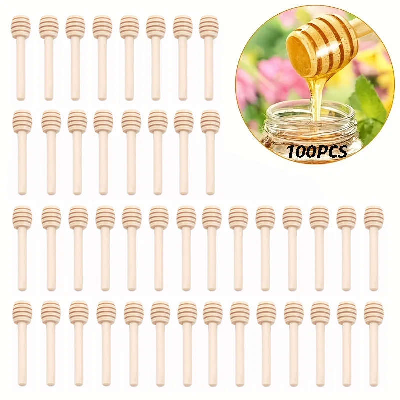 Wooden Spoon 100Pcs Mini Honey Stir Bar Mixing Handle Jar Long Stick Kitchen Supplies