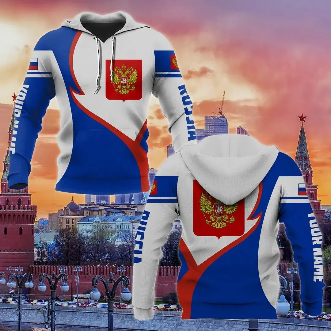 

2024 Russia Flag Hoodie 3D Printing Casual Harajuku Street Men's and Women's Sweater CustomName Zipper Hoodie