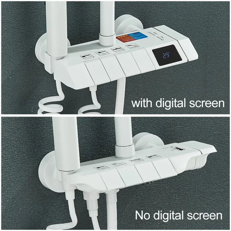 White Black Shower Faucet Set Digital Display Screen Rainfall Piano Bath Cold Hot Water Mixer Bathroom Shower Systems bathroom faucet bathroom shower faucet set