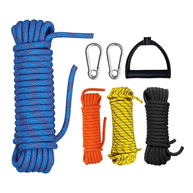 

Climbing Rope Thick High Strength Anchor Rope With Stainless Steel Carabiners Static Rock Tree Climbing Gear Escape Descender