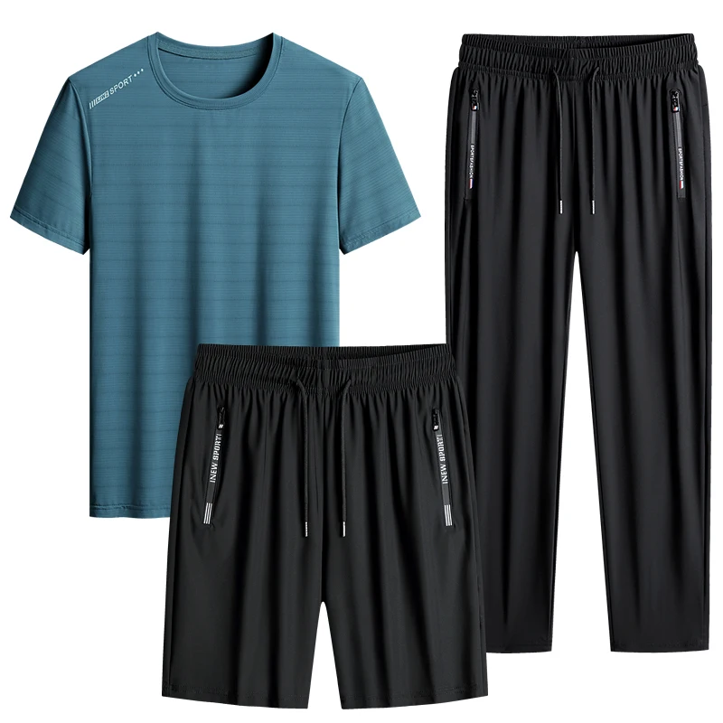 

Summer Sweatsuit Set Casual Quick Dry T-Shirt + Shorts Men's suit Pants 3 Piece Set Fashion Clothing Fitness Running Suit 8XL