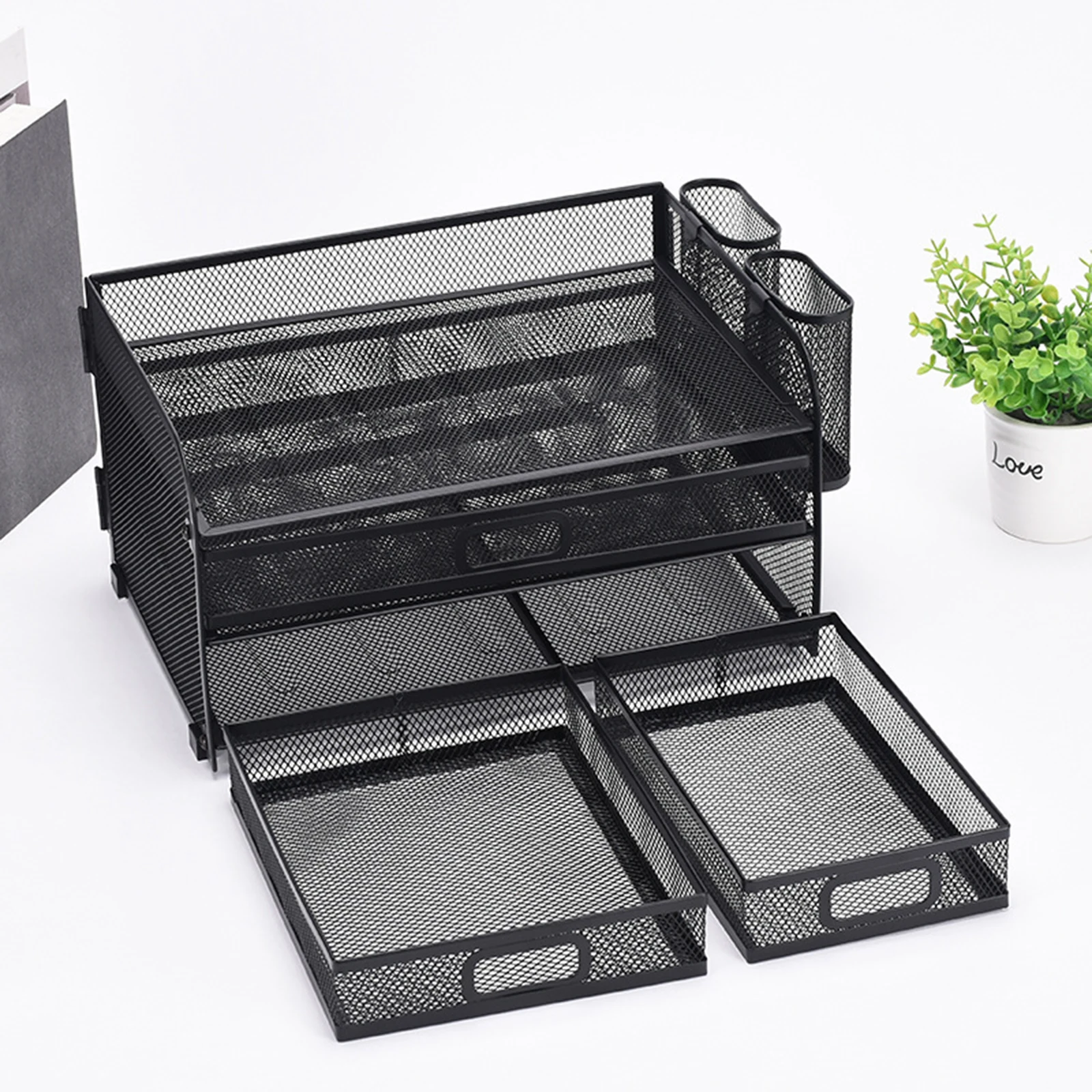 Mesh Desktop Files Sorter Organizer Storage Documents Holder Letter Metal Magazine Desk Organizer storage box file folder with 3 Drawers for Office Home