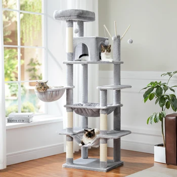 Large Cat Tree for Indoor Large Cats Tall Cat Tower for Fat Cats with Super Big Hammock, Cat Climbing Trees with Scratching Post 1