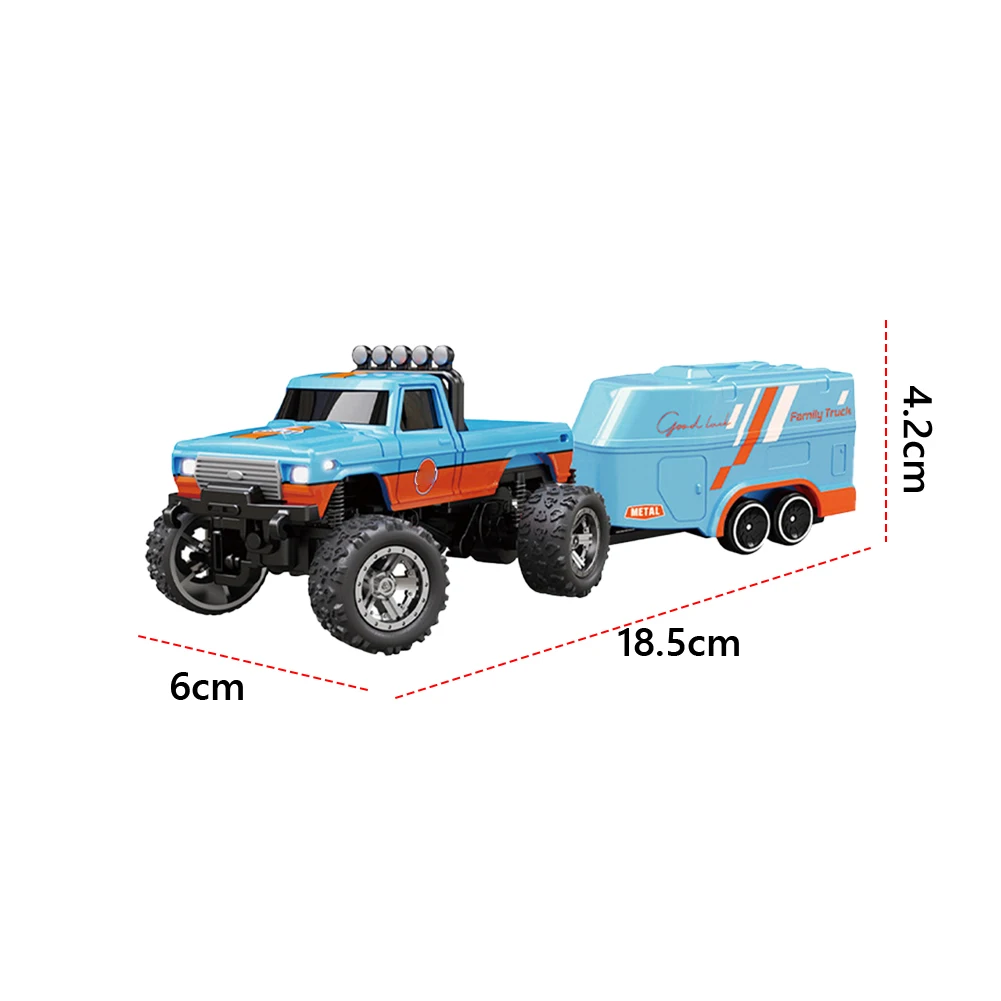 Mini RC Monster Truck with Lights & Trailer All Terrain Off-Road Truck Toy 1:64 Scale 2.4Ghz Remote Control Children Toy Gift