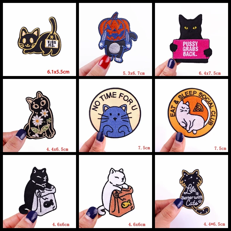 Cute Cat Embroidered Patches For Clothing Thermoadhesive Patches On Kids Clothes Applique DIY Cartoon Badges Animal Stickers