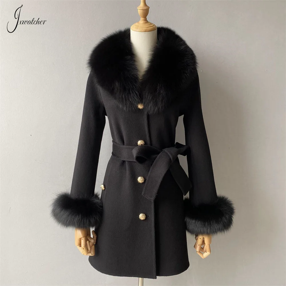 Fur Collar Black Wool Jacket Ladies Jxwatcher Women Cashmere Wool