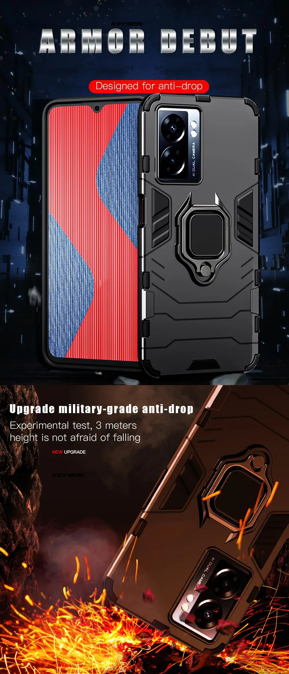 KEYSION Custodia antiurto per OPPO A77 5G A57 4G Silicone + PC Anello in metallo Supporto Cover posteriore per Realme Q5i V23 5G_voghion.com