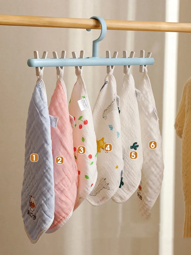 6 Clips Baby Clothes Socks Hanger Children Adults Clothes Dryer Socks  Underwear Plastic Drying Rack Newborn Saliva Towel Hanger