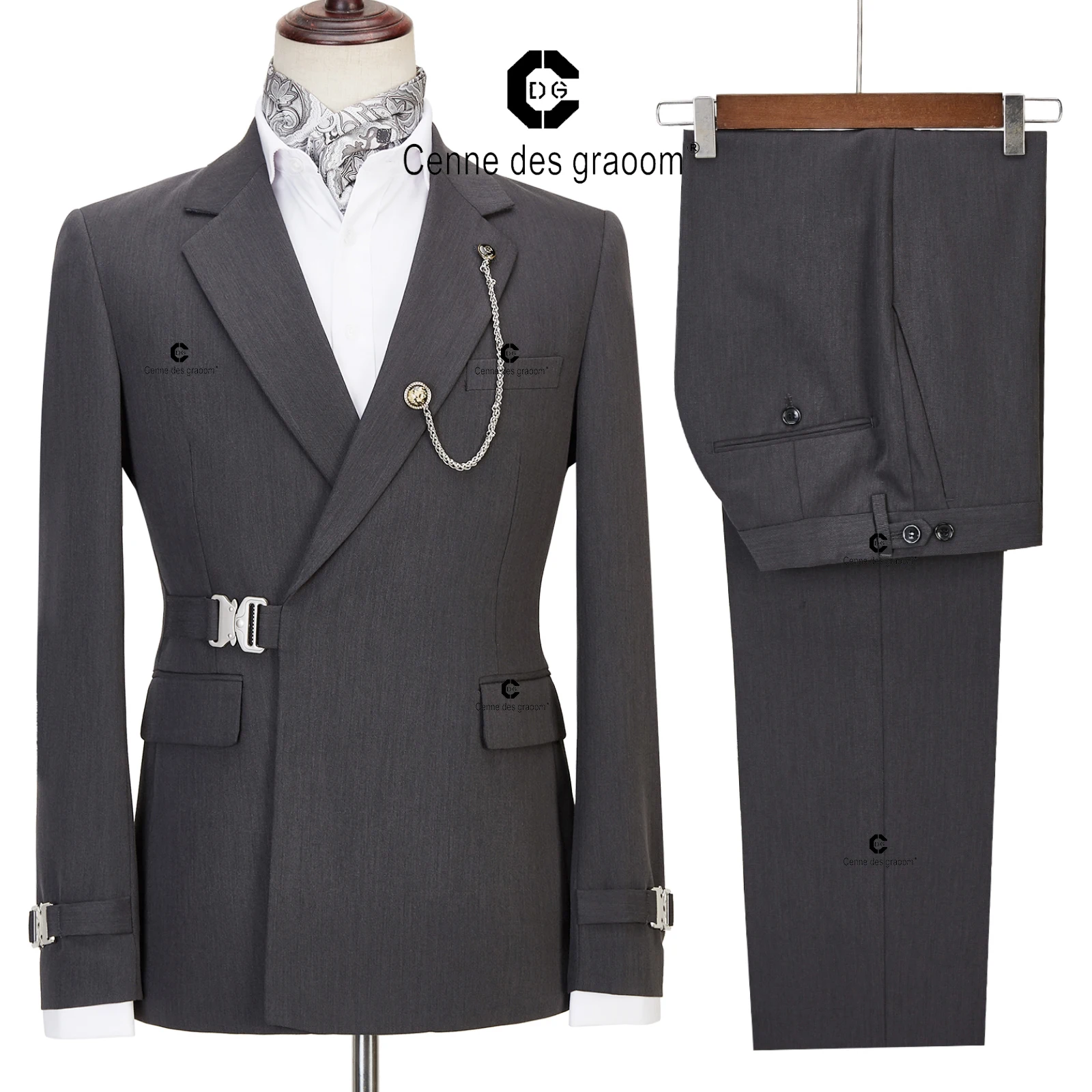 

Bosdan Gulden 2022 New Luxury Suits for Men Tailor-Made Metal Side Release Buckle Grey 2 Pieces Set Formal Casual Wedding