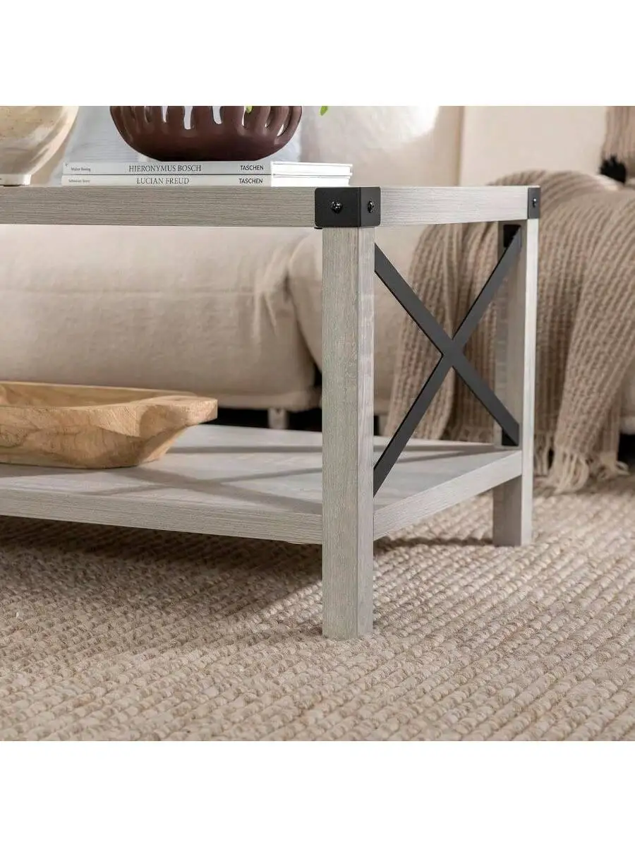 Walker Edison Sedalia Modern Farmhouse Metal X Coffee Table 40 Inch Stone Grey 5
