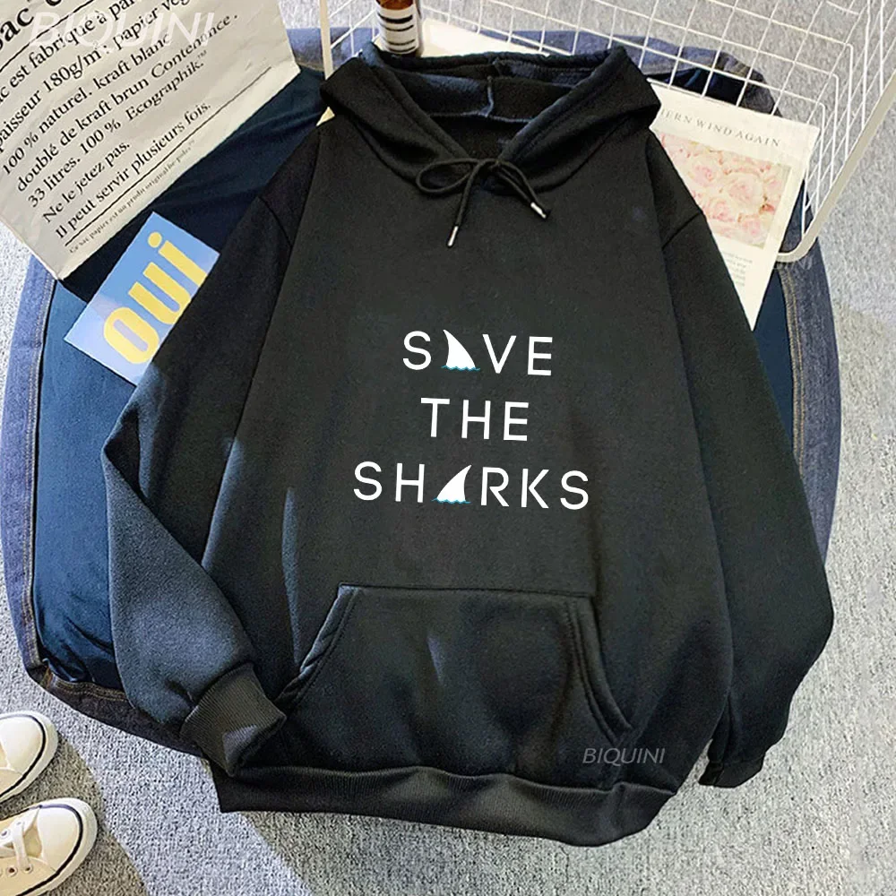 

Save The Shark New Vintage Brand Round Neck Long-sleeved Men's Women's Loose Versatile Couples Sweatshirts with Pocket Clothes
