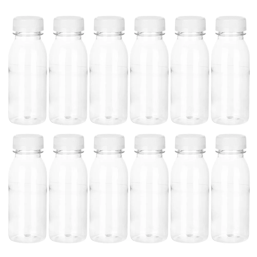 12 Pcs Drink Bottle Transparent Juice Small Glass Container Plastic Sub Packing The Pet Travel Mini Fridge Drinks Empty clear