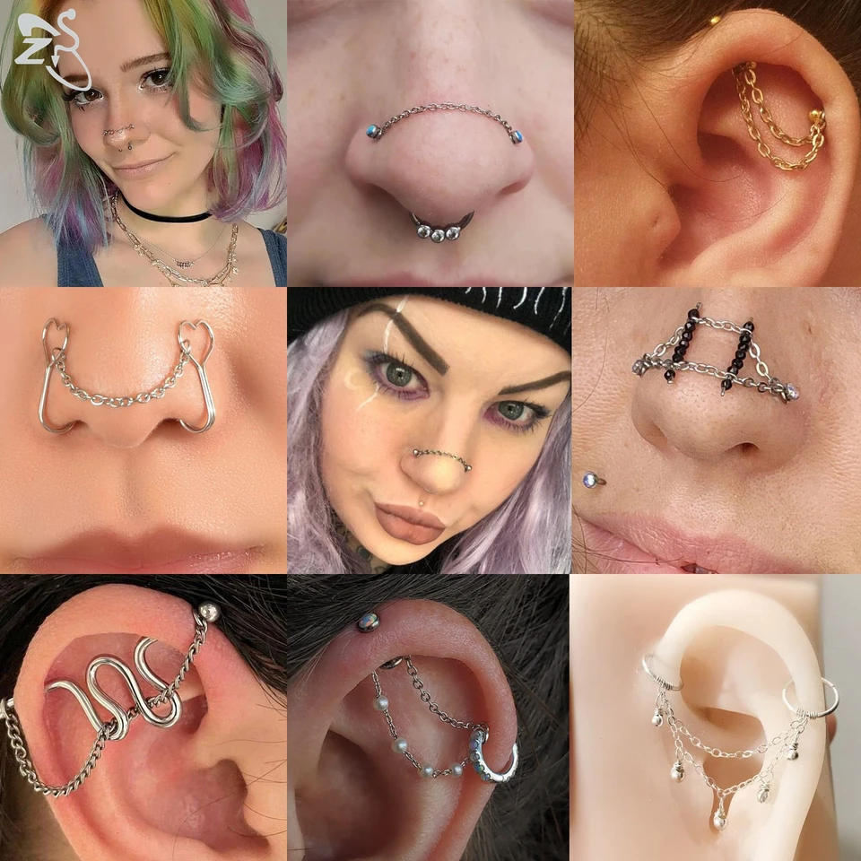 Piercing Alla Narice Con Catena Per Naso Con Catena Per Piercing Nasal - Foto 4