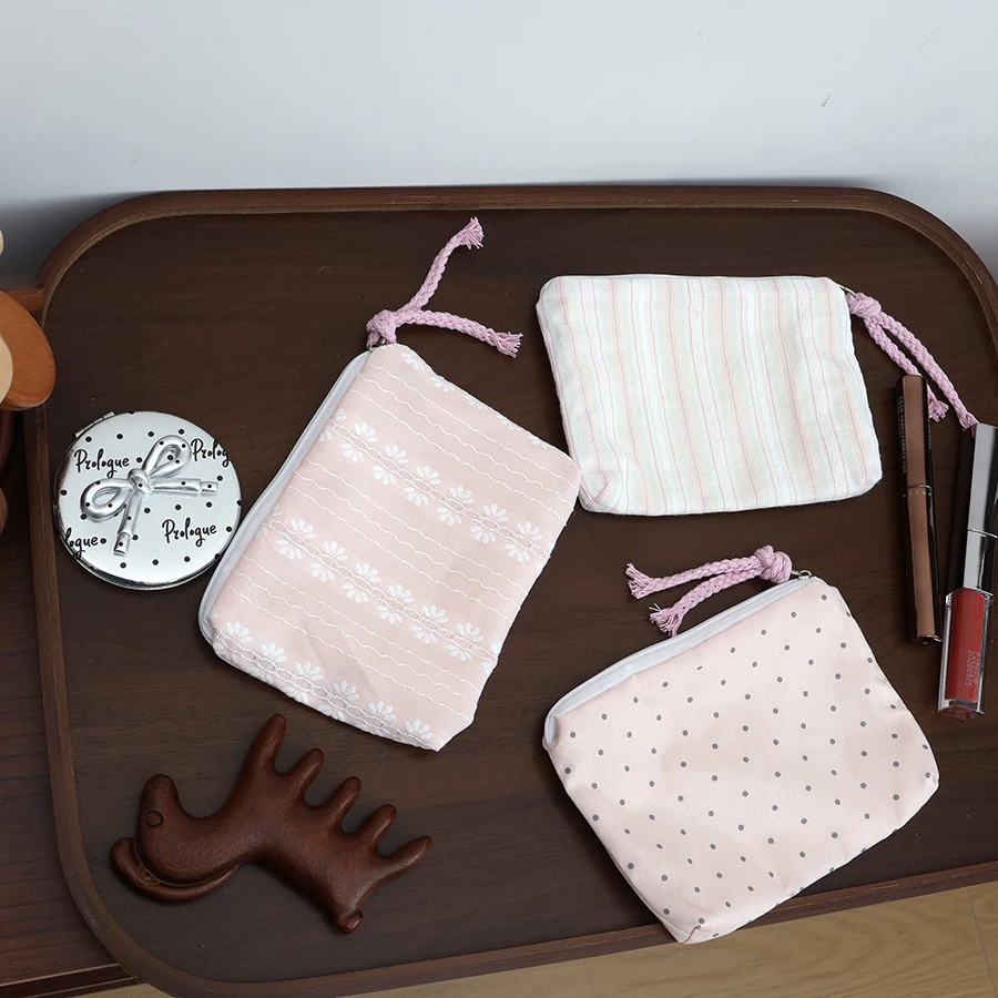 Chic Pink Striped Makeup and Accessories Bag