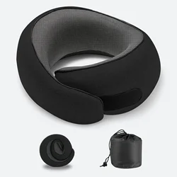Ergonomic Memory Foam Travel Neck Pillow with 360° Support & Portable Storage Bag (Black)
