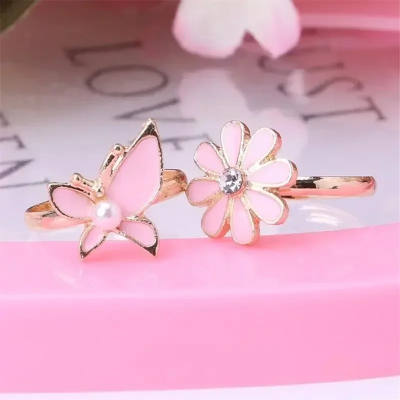 Ring Set Finger Ring Adjustable Rings 10 Pcs Adjustable Alloy Baby Girl Rings with Heart Shaped Box Cartoon Mix Finger Jewellery Rings Kid Girls Toys