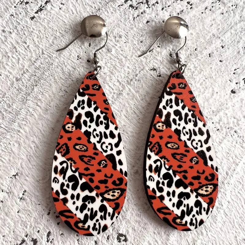 New Fashion Wood Long Earrings for Women Animal Print Flower Charm Earrings Party Fashion Accessories Gift for Friends