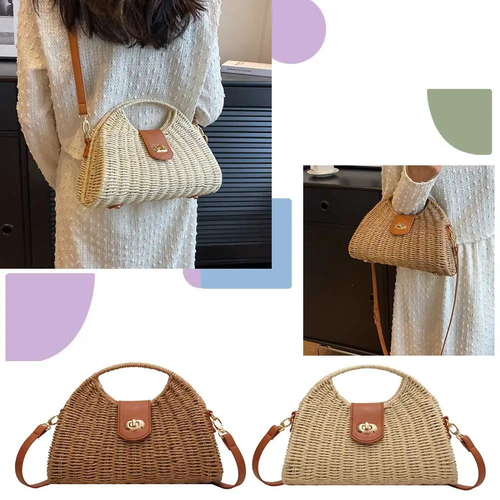 Women Messenger Bags Woven Shell Summer Top-Handle Bags Handmade Fashion Holiday Casual Lady Straw Bag