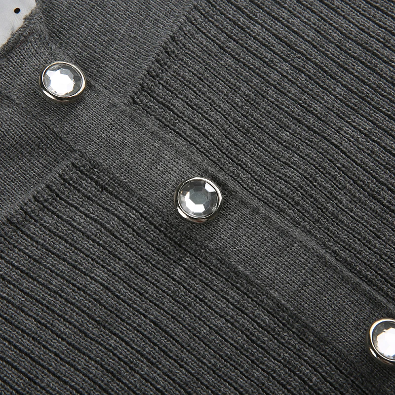 Camiseta elegante para mujer, con retazos de encaje, cuello cuadrado, de punto, dobladillo con volantes, Y2K, color gris