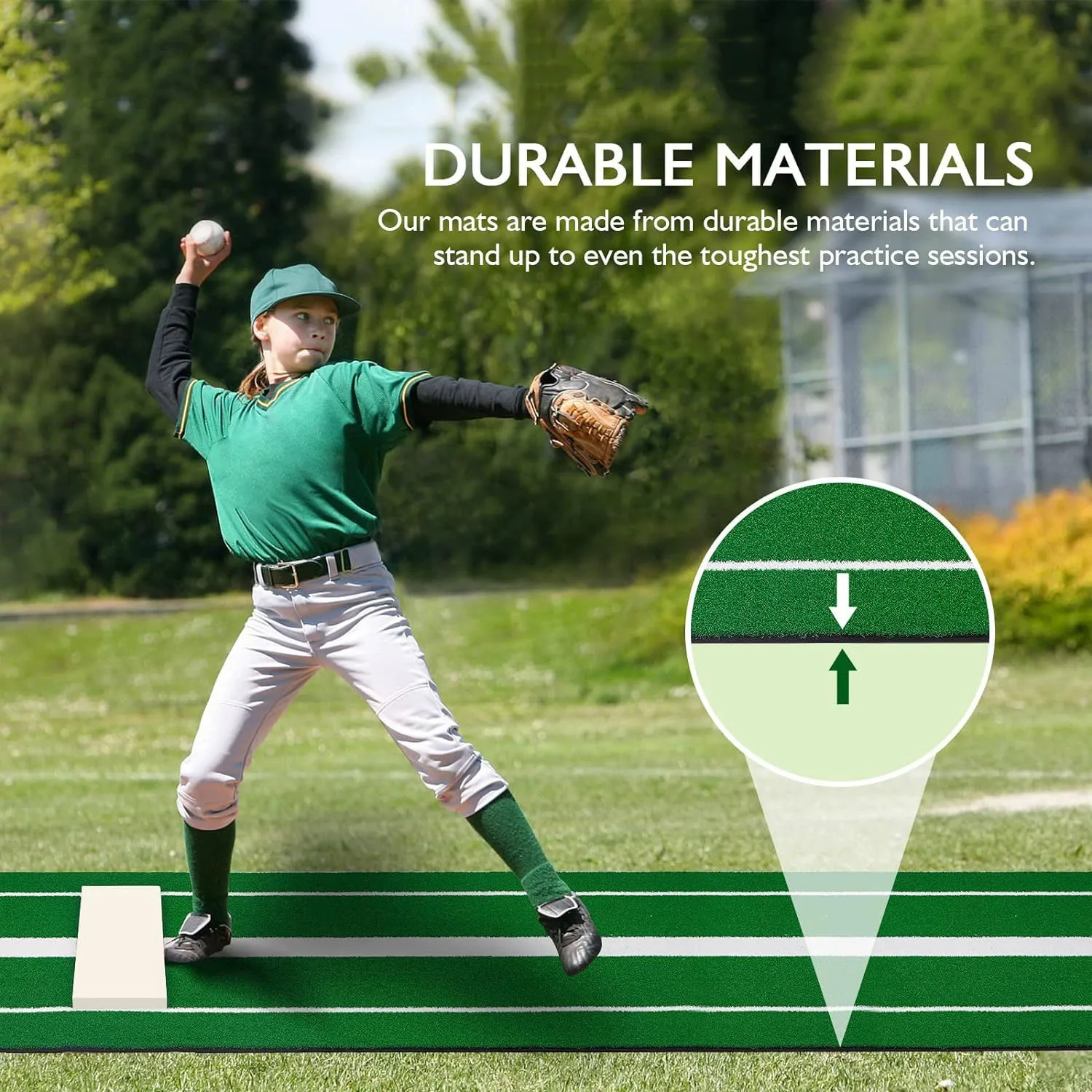 Green Outdoor Baseball Softball Training Mats Anti-slip Portable Ideal for Batting and Pitching Practice