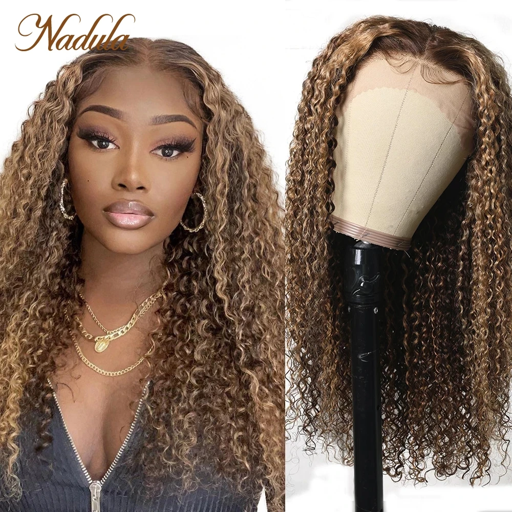 

Nadula Hair 13X4 Highlight Curly Wig Honey Blonde Brown Body Wave Lace Front Wigs Bone Straight Human Hair Lace Wigs For Women