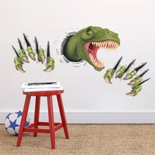  Outside the broken wall Animal World Jurassic Dinosaur 3d vinyl stickers kids room decoration baby cartoon poster mural 70*50cm 
