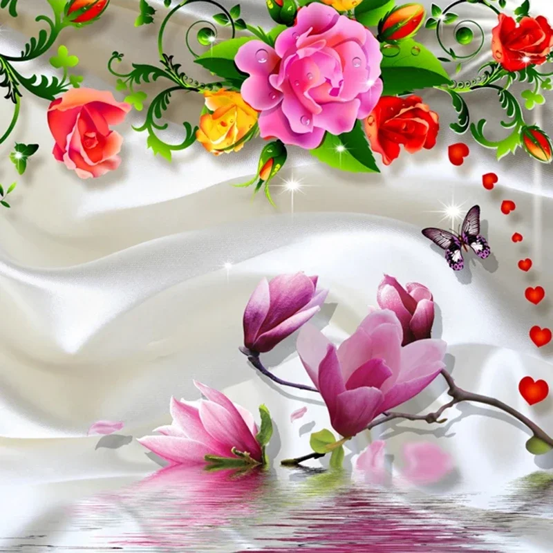 3d romantic floral flower wallpaper foto personalizada 03