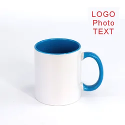 Personalized Ceramic Mug - Customizable 12oz Coffee Cup Gift (C Handle Blue)