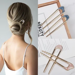 New Fashion Metal Alloy U Shape Hair Stick For Women Hair Clip Gold Color Elegant Shell Enamel Hairpin Female Hair Plug Headwear