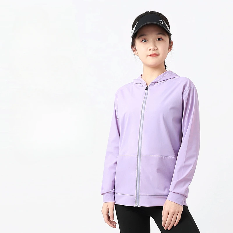 

Summer Teenage Sunscreen Clothes Children Outerwear Ultra-thin Ice Silk Skin-friendly Sports Hooded Girls Quick-drying Clothing