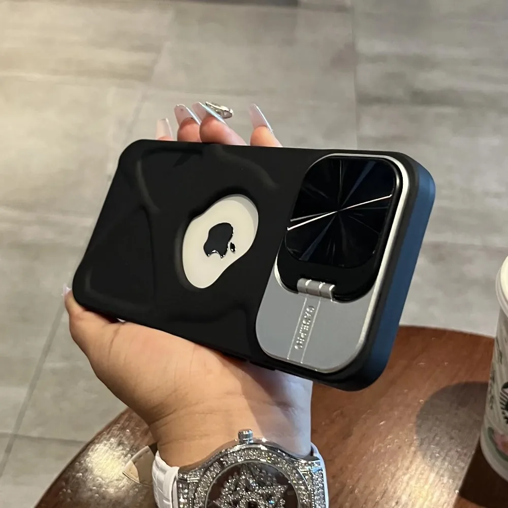 Funda magnética con logotipo de moda para iPhone 16, 15, 14, 13, 12 Pro Max Plus, protección de lente, soporte abatible, Magsafe, silicona suave