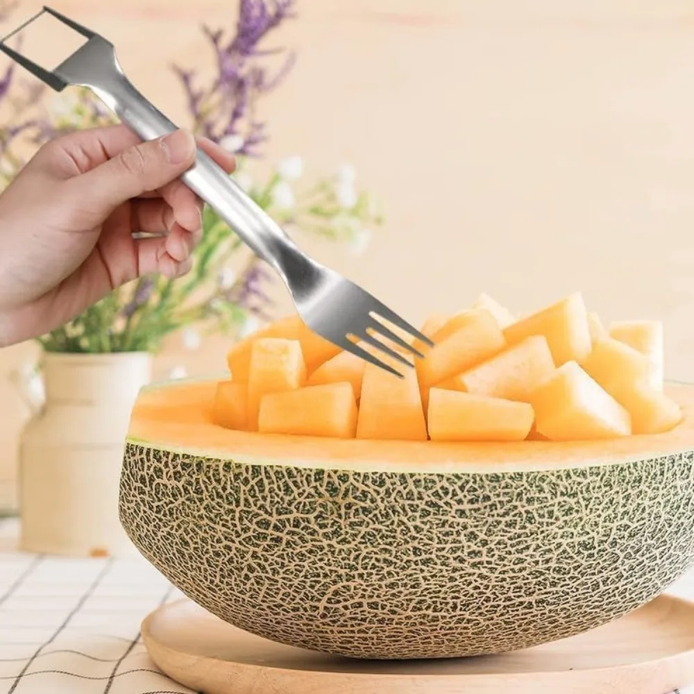 2-in-1 Stainless Steel Fruit, Portable Watermelon Fork Watermelon Cutter Slicer Tool Fruit Forks for Home Camping Kitchen (2PCS)