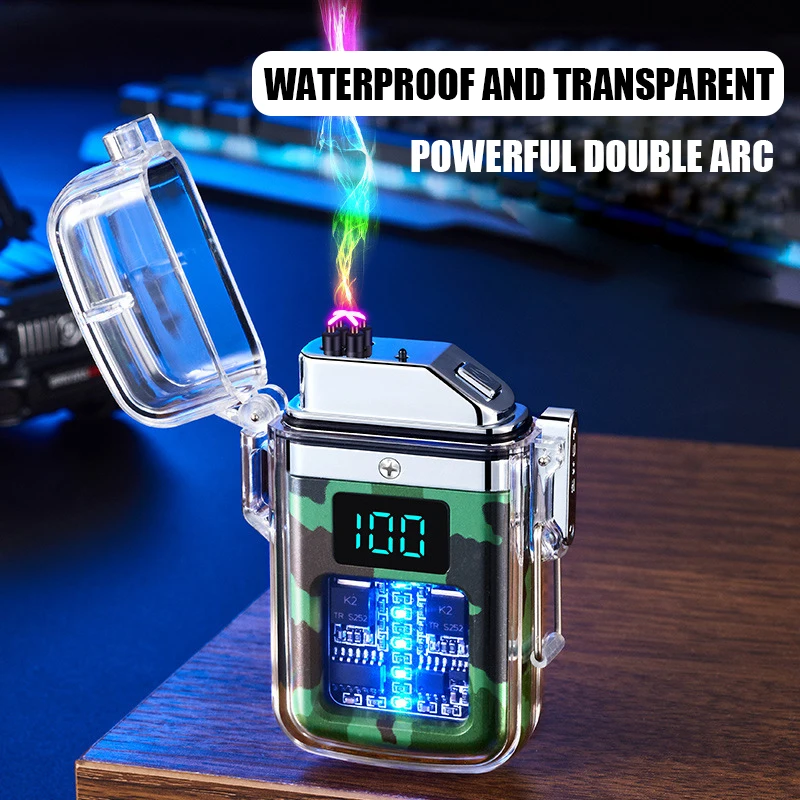 

Waterproof Plasma Double Arc Power Display Lighters, Cigarette Portable Outdoor Lighter, Ignition Tool, Gift