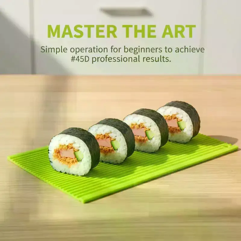 실리콘 핸드 롤 스시 롤링 커튼 대나무 모조 일본식 스시 롤링 도구 세척 용이 곰팡이 없는 스시 매트 휴대용