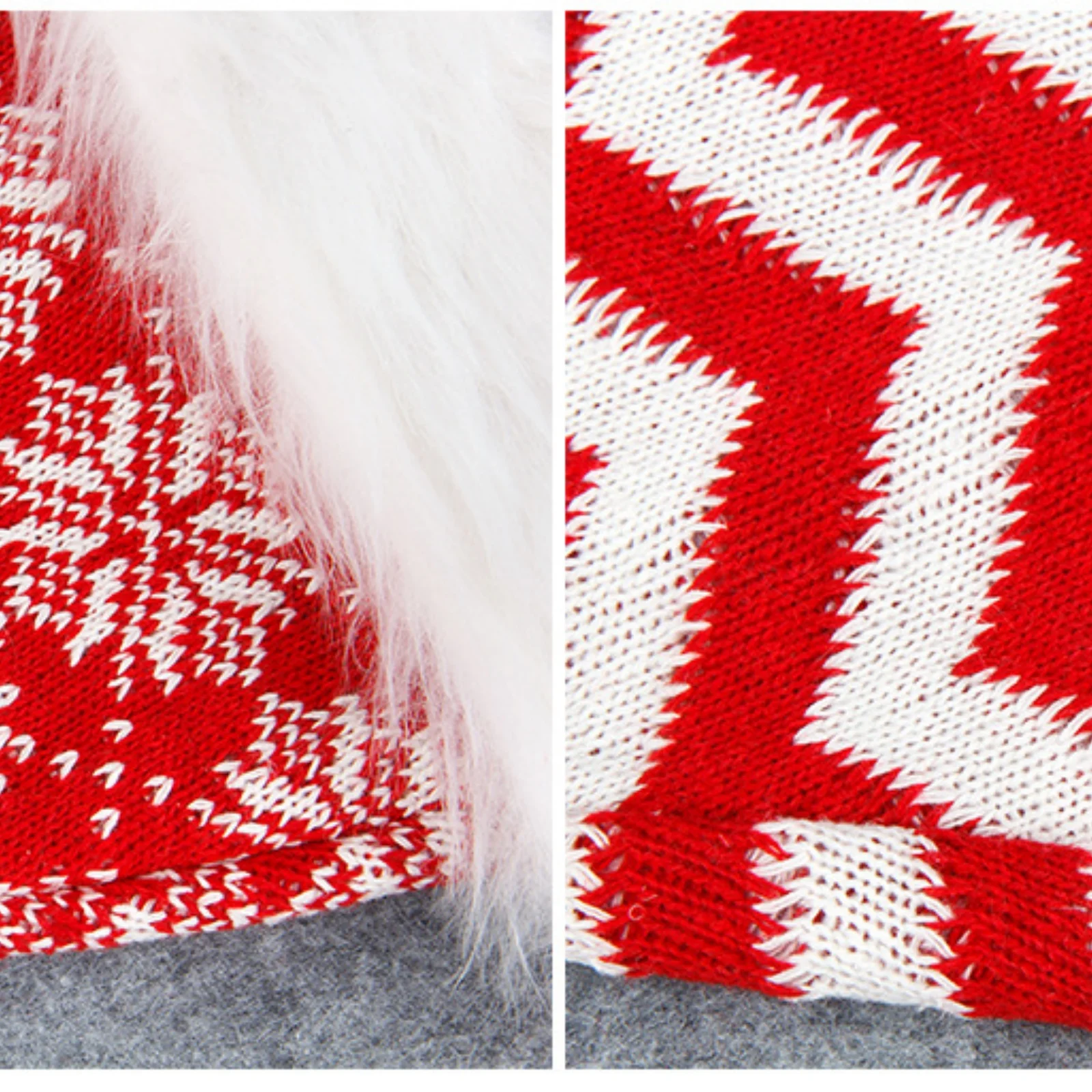 1PC Christmas Santa Hats Knitted-Furry Trim With Zigzag&Snowflake Patterns,Xmas Holiday Party Decor Caps For Men,Women Christmas