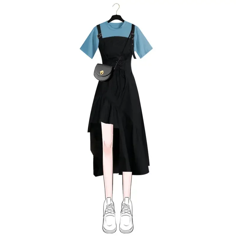 Summer 2024 New Girl French Jacket + Black Strap Dress Two-piece Suit