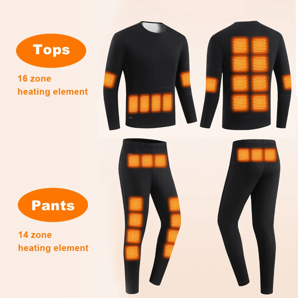 30 Heating Zones Electric Heated Underwear USB Winter Outdoor Sports Underwear Electric Heating Clothing for Women Men