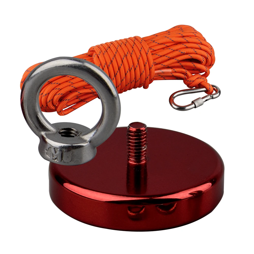 90KG Fishing Magnet Set RED Electroplate Salvage Magnet World Large Neodymium N52 Magnets Search 10M Rope