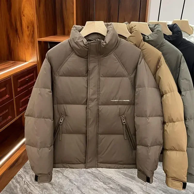 Winter new white duck down down jacket men's Korean version fashionable solid color casual stand collar short thick warm jacket