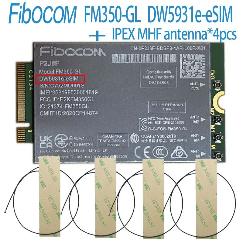 Módulo do Wdxun-e-sim 5g M.2 para o Latitude Modem do Portátil 5g Fm350 Dw5931e Esim Fm350 Dw5931e 5531 9330 3571
