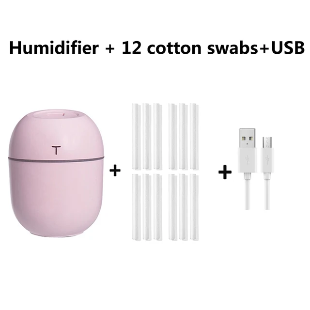 200ML Mini Ultrasonic Air Humidifier Romantic Light USB Essential Oil Diffuser Car Purifier Aroma Anion Mist Maker With LED Lamp pink -12 PCS