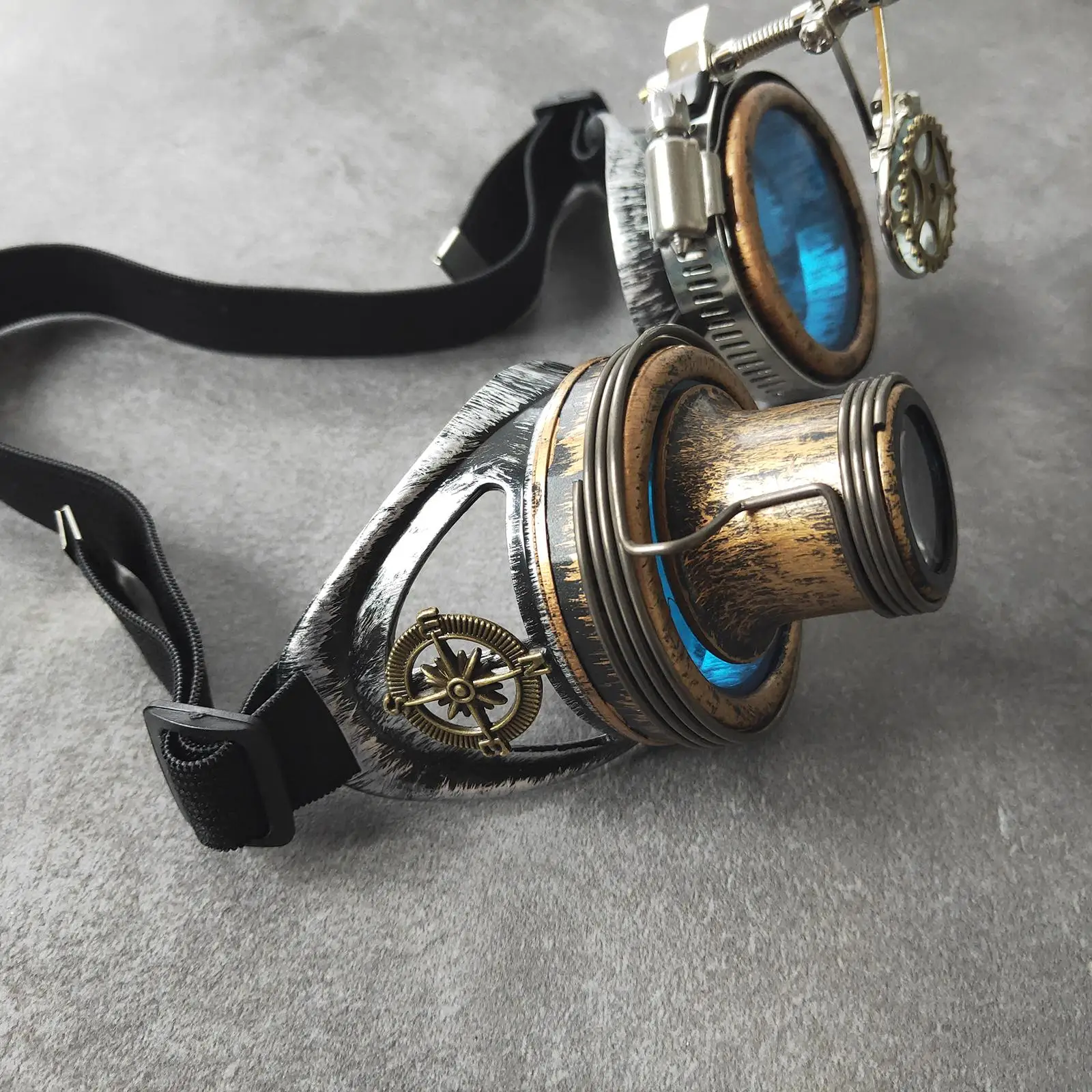 Silver Steampunk Goggles - Magnifying Eye Loupes & Purple Lenses