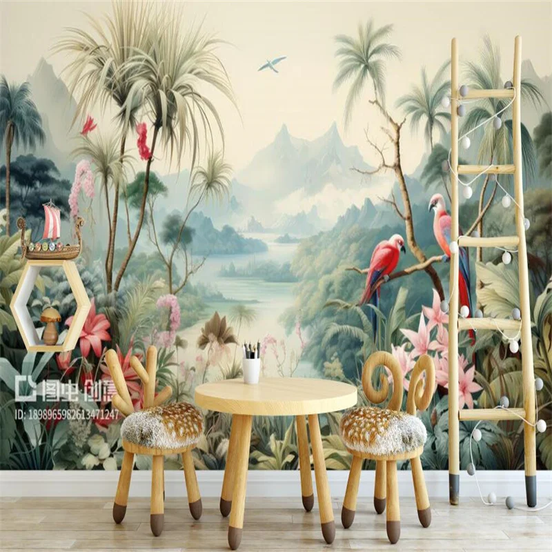 

Watercolor Tropical Rainforest Animal Wallpaper for Bedroom Walls Children's Room Wall Papers Home Decor Mural