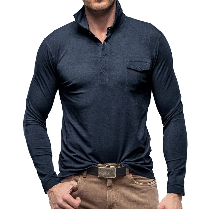 

Autumn and Winter New Men's Lapel Polo Clothing Men's Solid Color Long-Sleeved Polo Shirt T-shirt Wholesale GD-BC