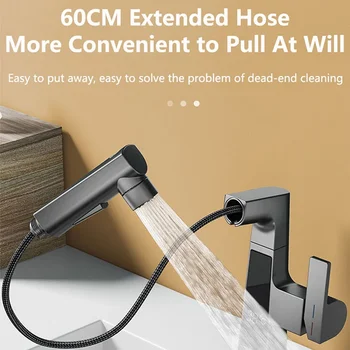 จอแสดงผลดิจิตอลดึงก๊อกน้ําเซ็นเซอร์อุณหภูมิอัจฉริยะทองเหลืองอ่างล้างหน้าก๊อกหมุนยกน้ําเย็นและน้ําร้อน TAP 2