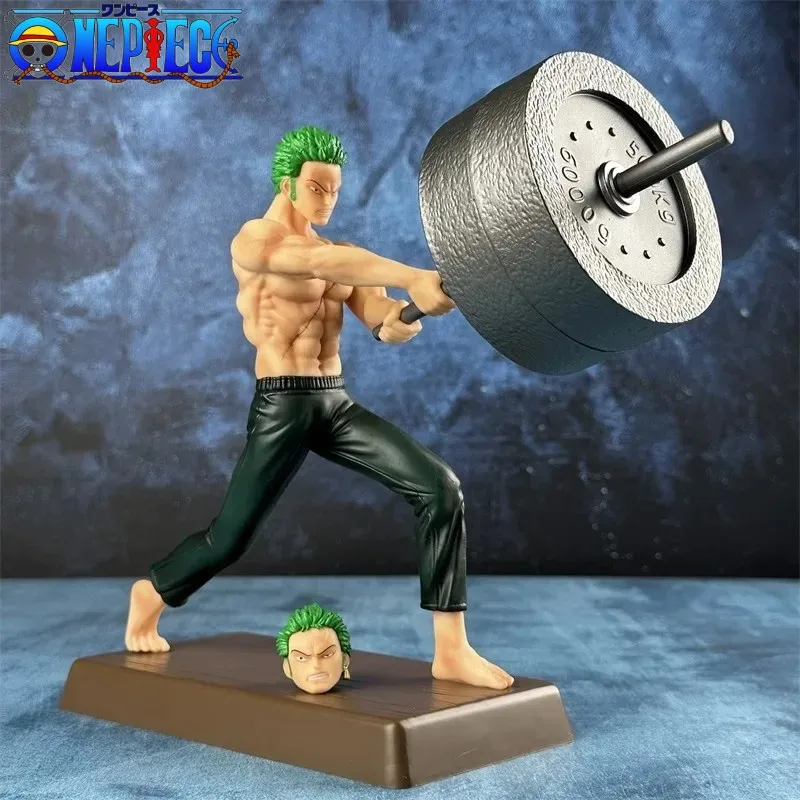 

One Piece 24cm Roronoa Zoro аниме фигурка из ПВХ двойная головка сменная фигурка Зоро гантели деревянный меч для детей Подарки