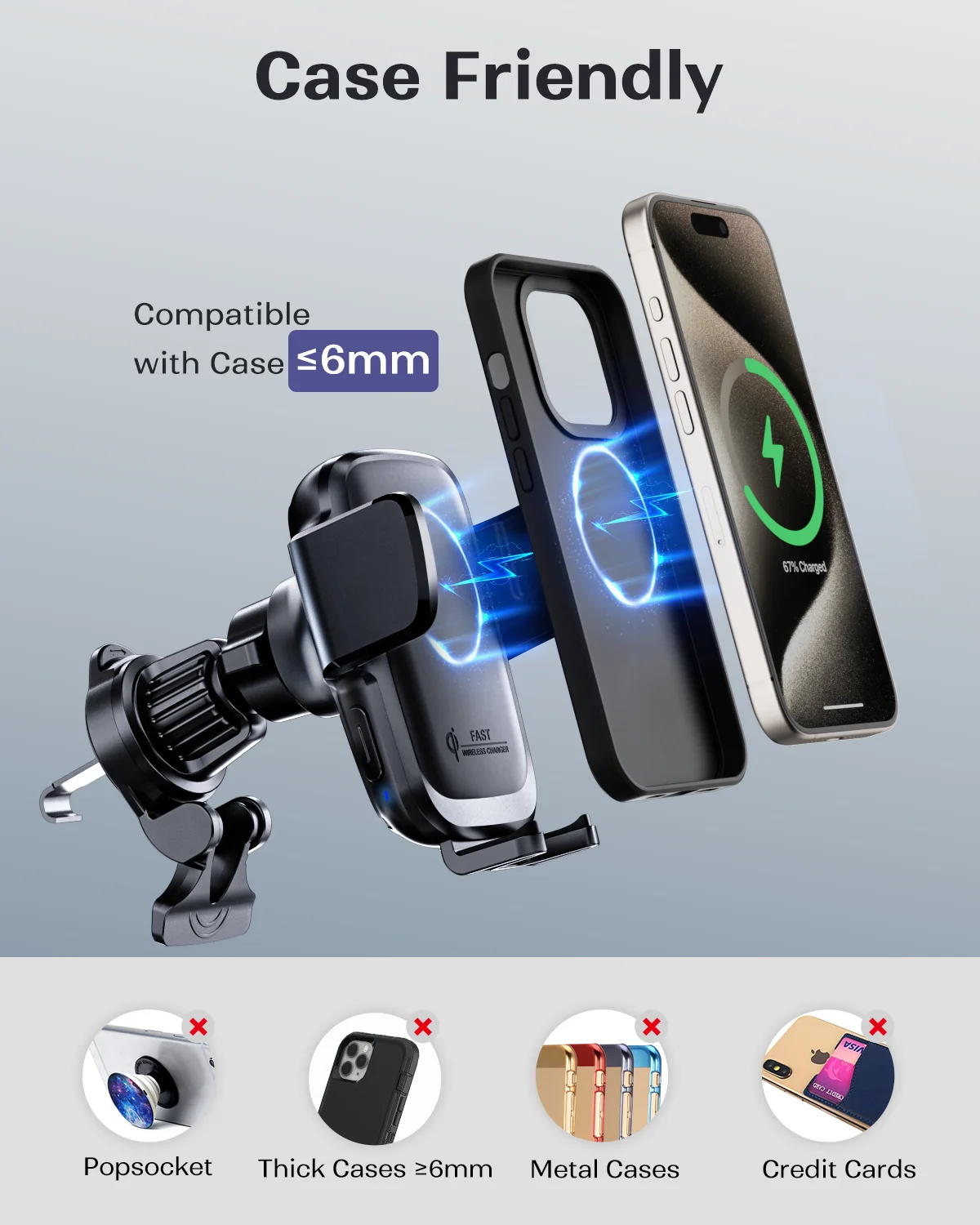 Magnetic Phone Holder Magnetic Wireless Charger KPON Wireless Car Charger Car Phone Holder Stand Air Vent Mount Holder 360 Rotate Thick Case Auto 15W For iPhone Samsung